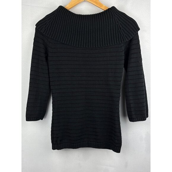 White House Black Market XXS Womens Black Ribbed Off-Shoulder Sweater - Picture 4 of 4
